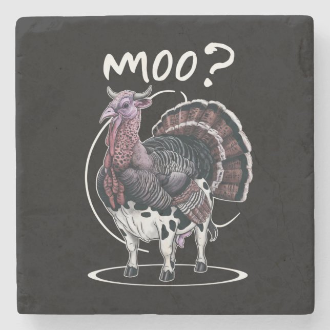 Thanksgiving Funny Turkey Cow Moo Fall Stone Coaster (Front)