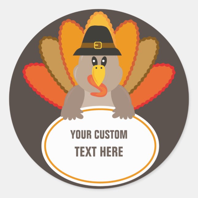 Thanksgiving funny turkey custom text template classic round sticker (Front)