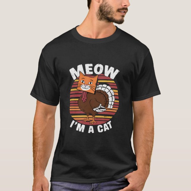 Thanksgiving Funny Turkey Fake Cat Retro  T-Shirt (Front)