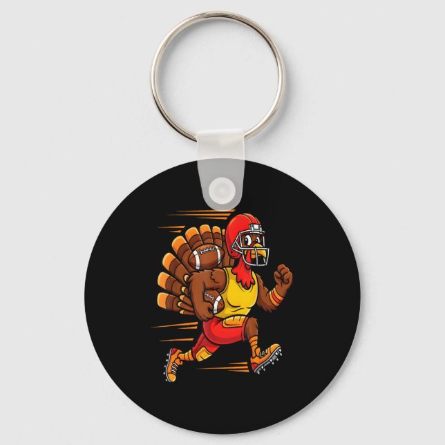 Thanksgiving Funny Turkey Playing Football Men Boy Key Ring (Front)