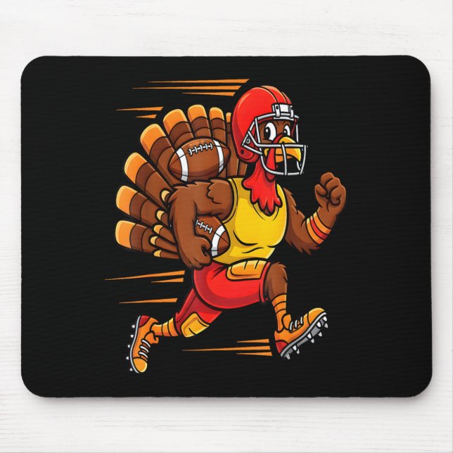 Thanksgiving Funny Turkey Playing Football Men Boy Mouse Mat (Front)
