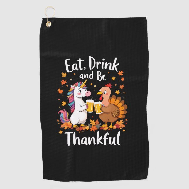 Thanksgiving Funny Unicorn Turkey Day Beer Long Sl Golf Towel (Front)