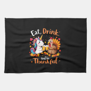 Thanksgiving Funny Unicorn Turkey Day Beer Long Sl Tea Towel