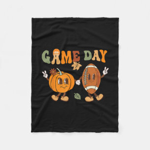 Thanksgiving Game Day Pumpkin Football Halloween F Fleece Blanket