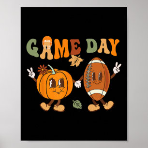 Thanksgiving Game Day Pumpkin Football Halloween F Poster