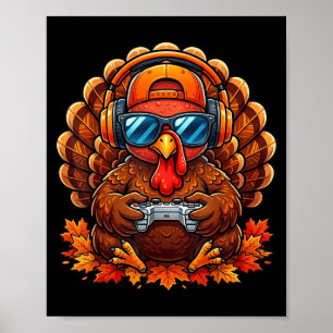 Thanksgiving Gamer Boys Video Game Funny Turkey Poster