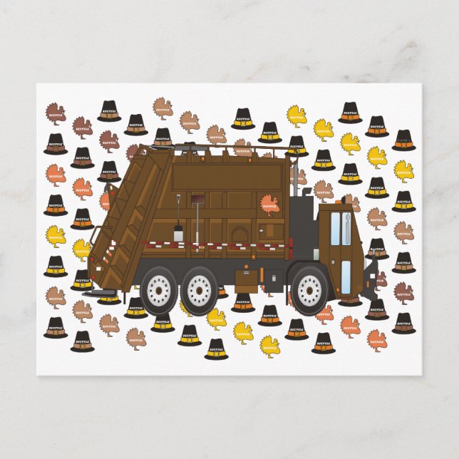 Thanksgiving Garbage Truck November Holiday Postcard (Front)