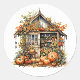 Thanksgiving Garden Shed Illustration Classic Round Sticker
