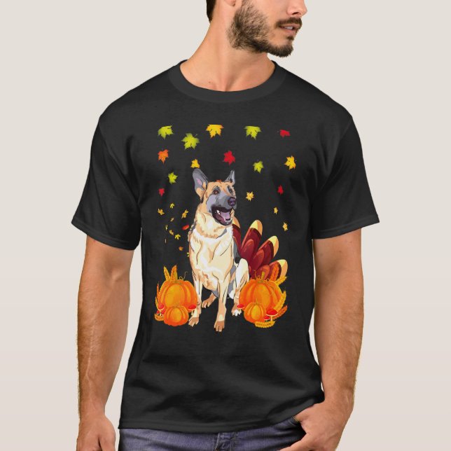 Thanksgiving German Shepherd Turkey Costume Autumn T-Shirt (Front)