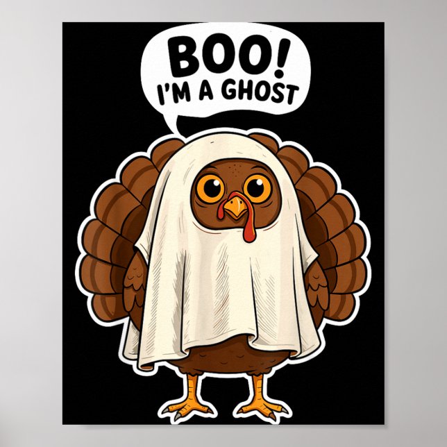 Thanksgiving Ghost Turkey Disguise Funny Halloween Poster (Front)