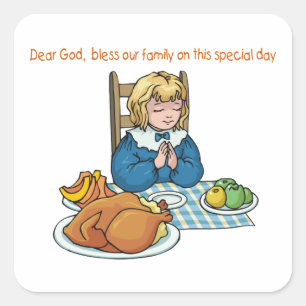 Thanksgiving girl saying prayer square sticker
