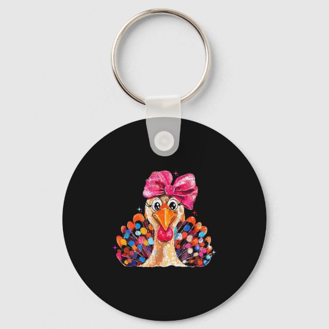 Thanksgiving Girls,coquette Turkey Funny Women, Gi Key Ring (Front)