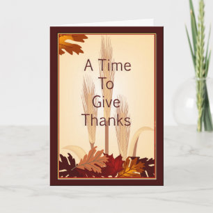 Thanksgiving Give Thanks Autumn Wheat Leaves Holiday Card