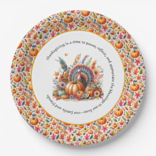 Thanksgiving "Give Thanks" Boho Turkey Paper Plate
