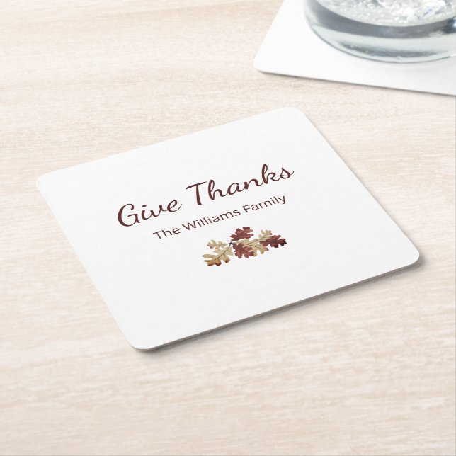 Thanksgiving Give Thanks Fall Foliage Autumn Square Paper Coaster (Angled)