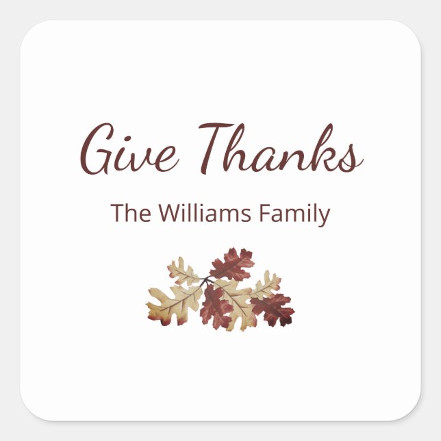 Thanksgiving Give Thanks Fall Foliage Autumn Square Sticker (Front)