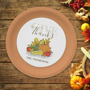 Thanksgiving Give Thanks Greenery Paper Plate