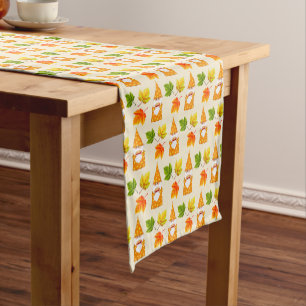 Thanksgiving Gnome and Fall Leaves on Beige Short Table Runner
