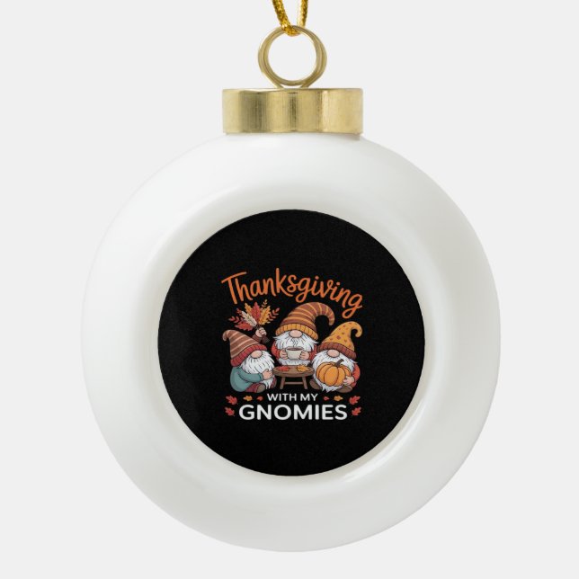 Thanksgiving Gnome Fall Leopard Turkey Essential T Ceramic Ball Christmas Ornament (Front)