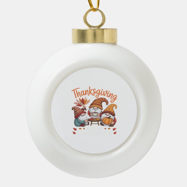 Thanksgiving Gnome Fall Leopard Turkey Essential T Ceramic Ball Christmas Ornament (Front)