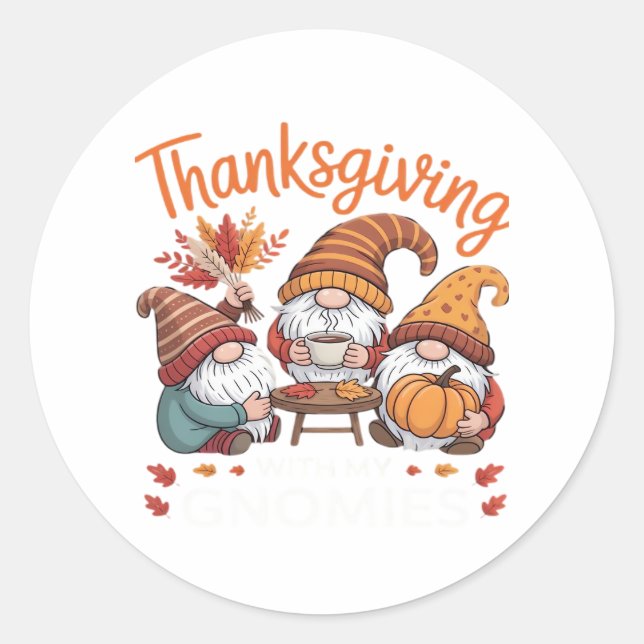 Thanksgiving Gnome Fall Leopard Turkey Essential T Classic Round Sticker (Front)
