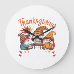 Thanksgiving Gnome Fall Leopard Turkey Essential T Large Clock