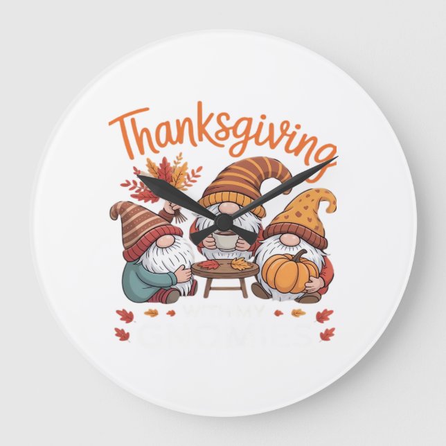 Thanksgiving Gnome Fall Leopard Turkey Essential T Large Clock (Front)