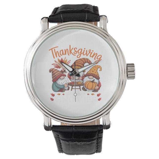 Thanksgiving Gnome Fall Leopard Turkey Essential T Watch (Front)