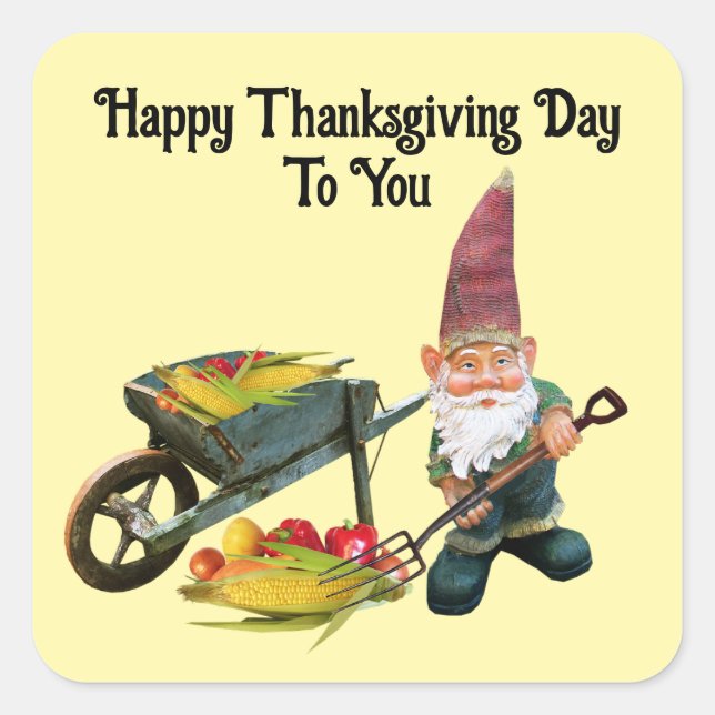 Thanksgiving Gnome Square Sticker (Front)