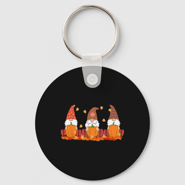 Thanksgiving Gnomes  Cute Pumpkin Autumn Gnome  Key Ring (Front)