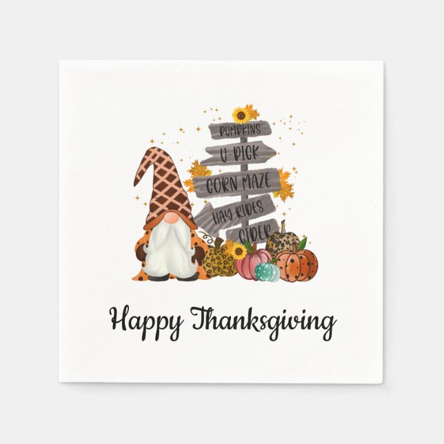Thanksgiving Gnomes, Fall, Autumn, Pumpkins Party Napkin (Front)