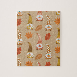 Thanksgiving Gnomes with Autumn Leaves Jigsaw Puzzle