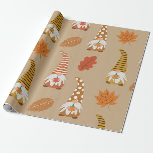 Thanksgiving Gnomes with autumn leaves    Wrapping Paper