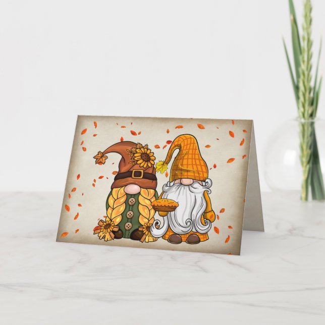 Thanksgiving Gnomes With Pie Holiday Card (Front)