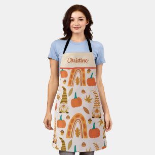 Thanksgiving Gnomes with pumpkins and leaves name  Apron