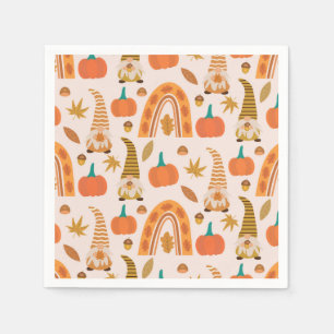 Thanksgiving Gnomes with Pumpkins and Leaves Napkin