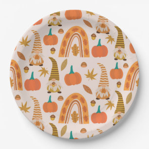 Thanksgiving Gnomes with Rainbow And Autumn Leaves Paper Plate