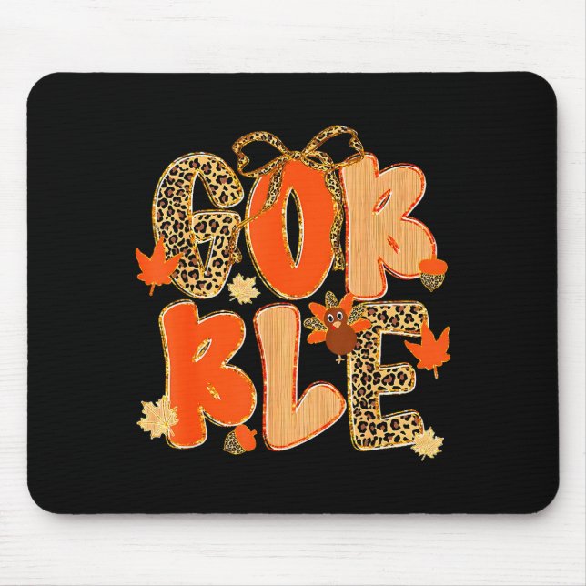 Thanksgiving Gobble Coquette Preppy Leopard Turkey Mouse Mat (Front)
