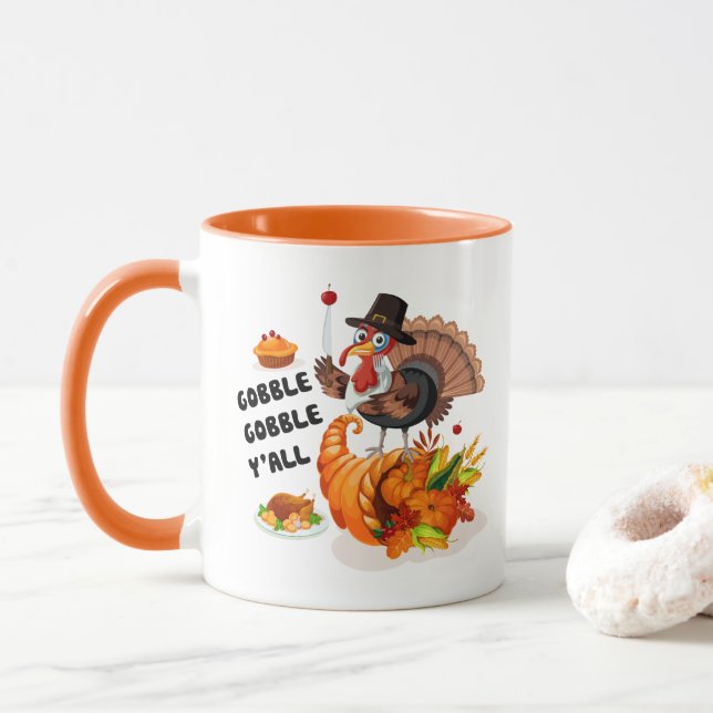 Thanksgiving gobble turkey Holiday Mug (With Donut)