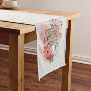 Thanksgiving Gobbler Turkey and Pumpkins Long Table Runner
