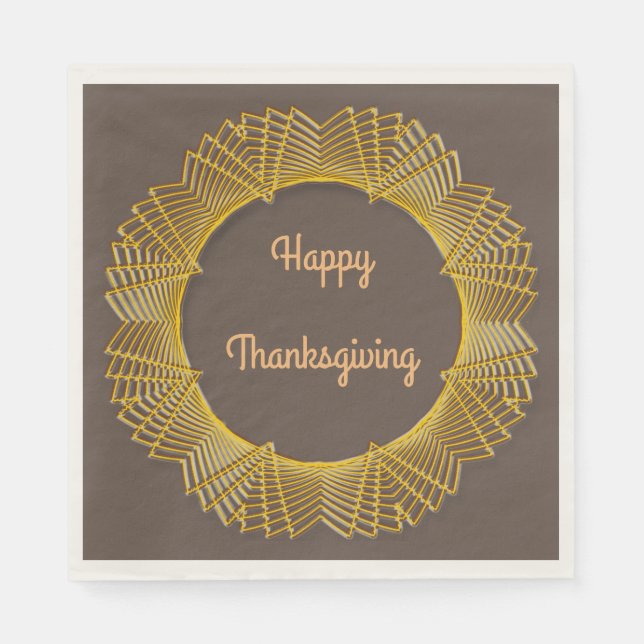 Thanksgiving Gold Lace Geometric Circle on Brown Napkin (Front)