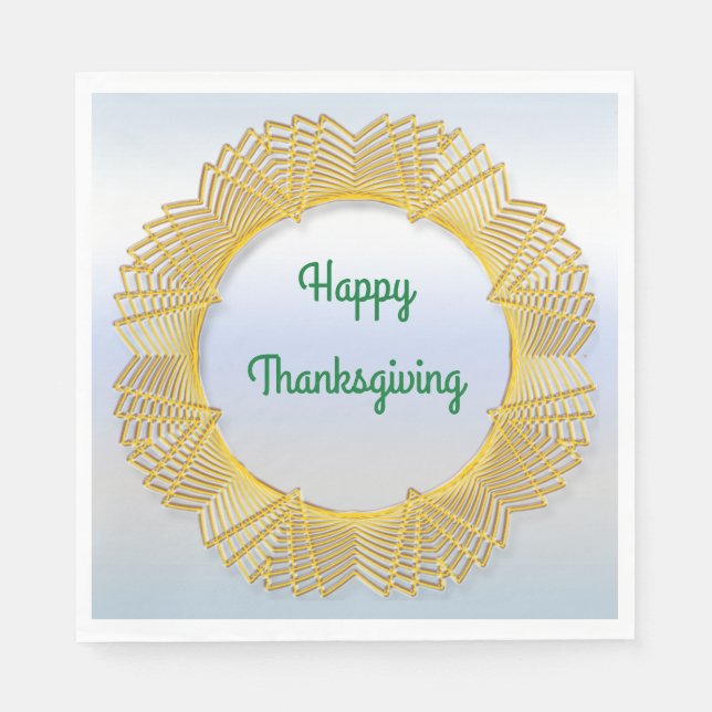 Thanksgiving Gold Lace Geometric Circle on Silver Napkin (Front)