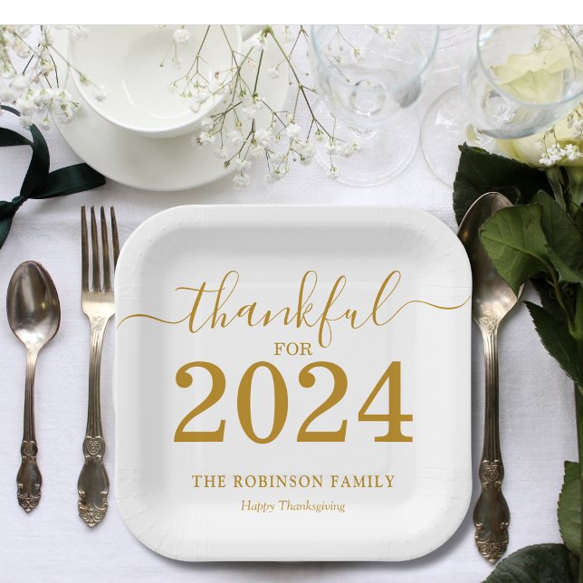 Thanksgiving Gold Script Modern Paper Plate (Creator Uploaded)
