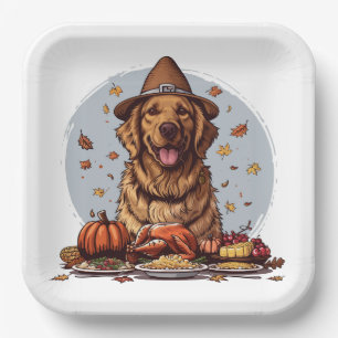 Thanksgiving Golden Retriever Dog Paper Plate
