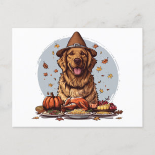 Thanksgiving Golden Retriever Dog Postcard