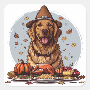 Thanksgiving Golden Retriever Dog Square Sticker