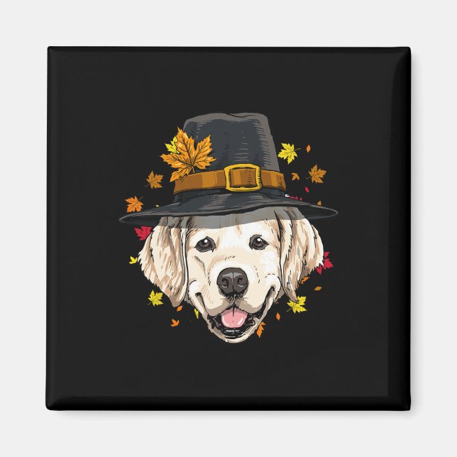 Thanksgiving Golden Retriever Pilgrim Turkey Day A Magnet (Front)