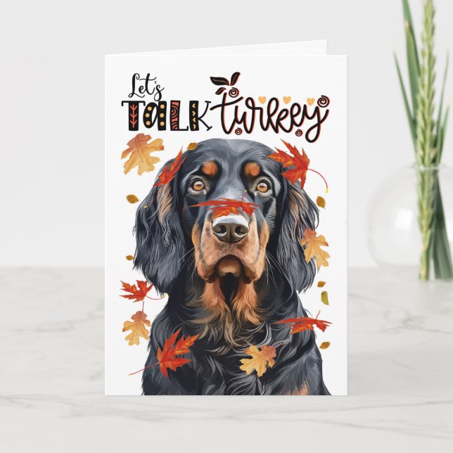 Thanksgiving Gordon Setter Dog Lets Talk Turkey Holiday Card (Front)