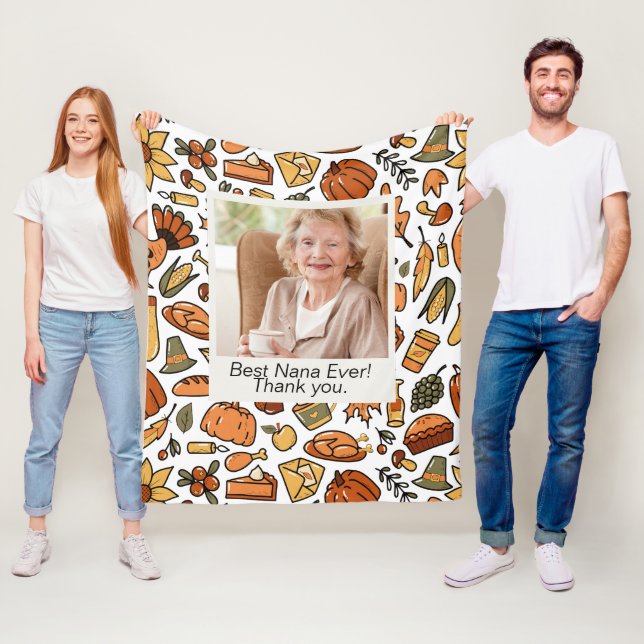 Thanksgiving Grandparents Gift Fall Leaves Pumpkin Fleece Blanket (In Situ)
