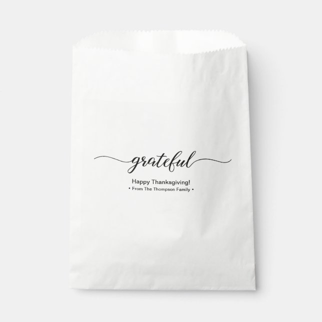 Thanksgiving | Grateful Elegant Script Holiday Favour Bags (Front)